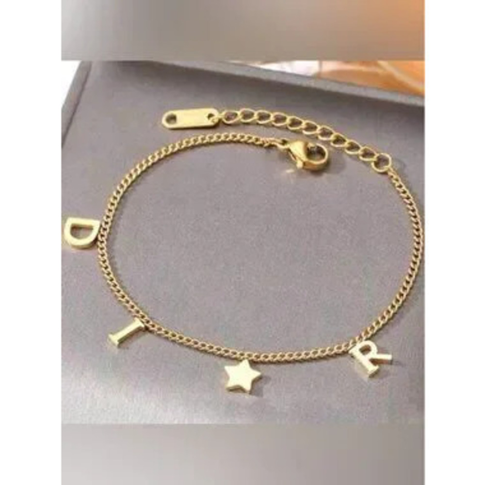 Gold Plated Stainless Steel Letter Charm Bracelet C Star Accent
